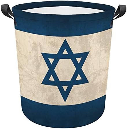 Стари Кошници за Бельо с Флага на Израел с Дръжки, Водоустойчив Сгъваема Кръгла Кошница За Дрехи, Органайзер За Съхранение