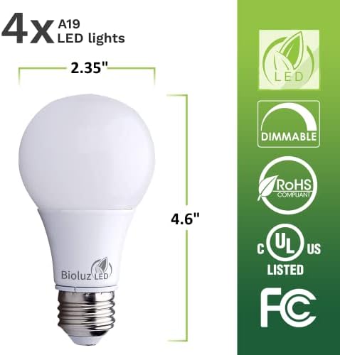 Led Лампи Bioluz LED с мощност 100 W, led лампи, с регулируема яркост, Естествен Бял 4000 До, Led лампа A19 капацитет 1500 Лумена - 4 опаковки