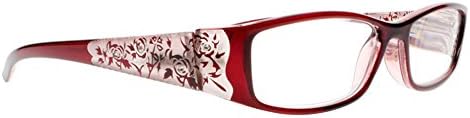 Дамски червени очила за четене с кристали в цветенце, извити линии за четене + 1,00 ~ +4,00