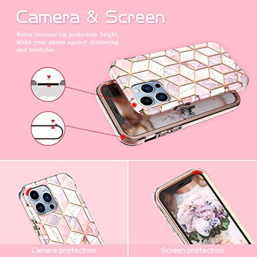 Калъф Hasaky за iPhone 13 Pro Case 6,1 Инча, Двуслойни Хибриден Броня, Сладък Женски Момичета, Блестящ Мрамор Мек TPU + Твърда делото,