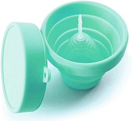 Сгъваема Силиконова чаша LUCKY CLOVER Сгъваема Стерилизующая чаша за менструални чаши и съхранение на вашата чаша Diva - Сгъваема за пътуване (Небето-синьо и розово)