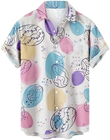 xipcokm Великденски Тениски за Мъже, Великденски Хавайски Ризи с Копчета и Къс Ръкав, Мъжки Моден Принт, Блуза Размер на Плюс с Джоб