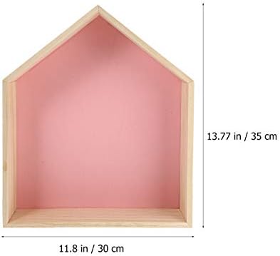 Wakauto 3 бр. Дървени Плаващ Полк във Формата На Къща с Дървена Shadow Витрина за Съхранение на Кутии за Хола Спални Домашно Розово