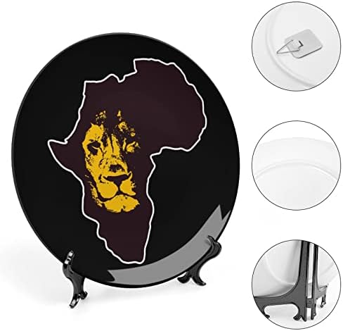 Карта на Африка с Лъв Забавно Декоративна Чиния от Костен Порцелан Кръгли Керамични Плочи плавателни съдове с Поставка