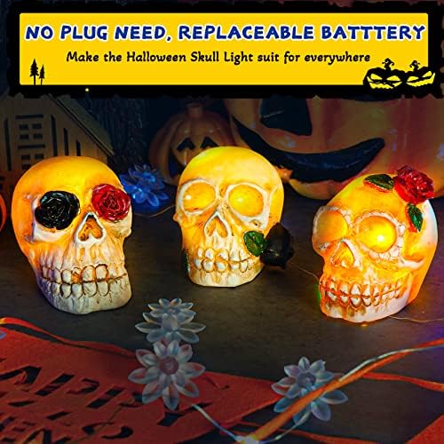 HeyKiddo Хелоуин Skull Lights, 3 Комплекта led осветителни Тела за декорация Хелоуин Череп на Батерии за декорация Хелоуин