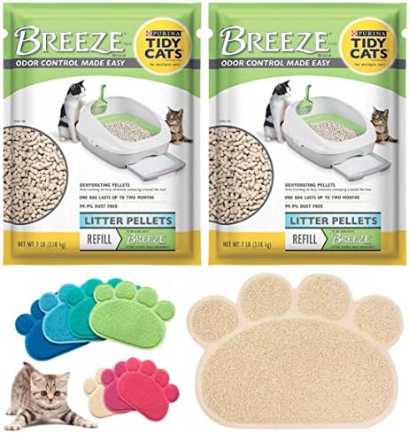 Набор от KITTI Variety Pack включва (1) подложка за боклук с отпечатък от лапа на 24 Х 16 инча и пелети Tidy Cats Breeze Pellets (2) в 7 килограма. (Бежов)