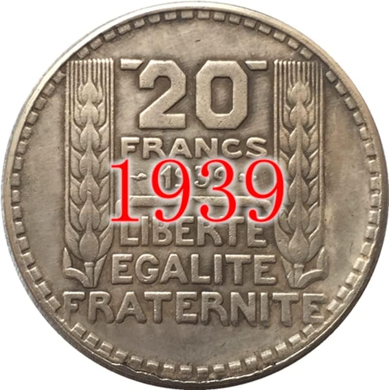 3 Френски Монети с различна Дата От Чиста Мед със сребърно покритие Старинни Сребърни Долларовыми Монети, могат да се Взривят