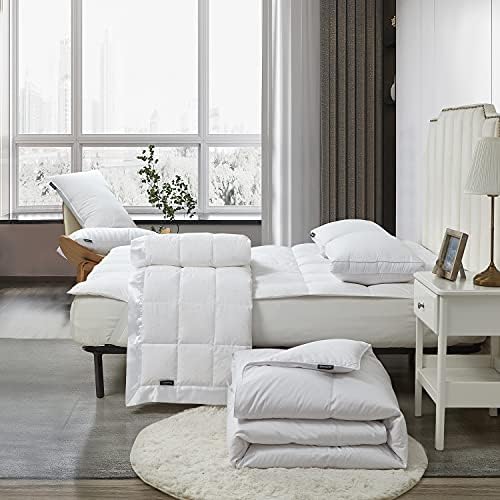 Стеганое одеяло Beautyrest от бял пух Tencel / Памучна смес - Леко и топло, Направено в САЩ, Мощност на запълване 650 W – Queen Size