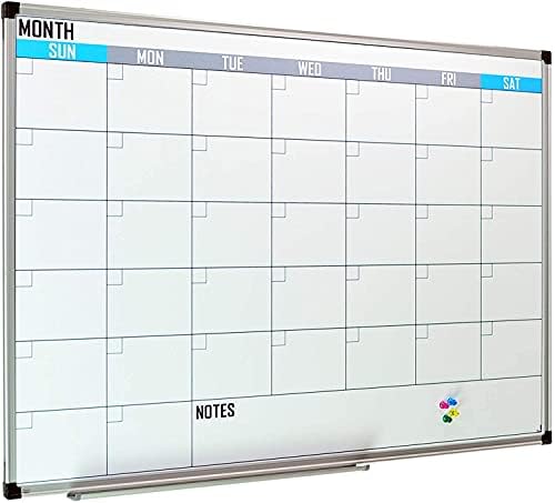 Дъска с Магнитен Календар XBoard 36 x 24 - Дъска за сухо Изтриване на календара на месец, Бяла Дъска + Цветна Дъска за календар, Дъска за планиране на месец Сребърен алумин?