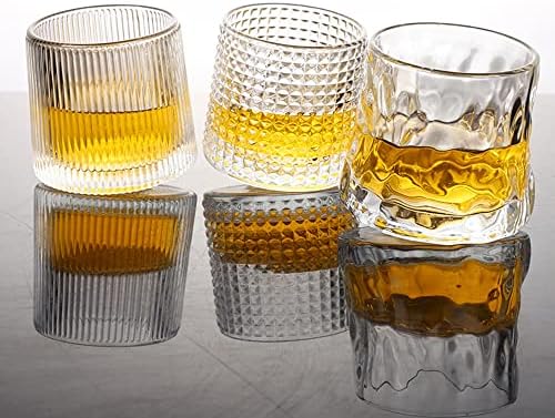 Кристални чаши за уиски, 5 грама, Комплект от 3 въртящи се Стари чаши за вино, да се пие бърбън, лепенката, Коктейли, Ракия, текила, прозрачни