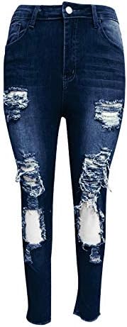 Hosen Flares Farbe Taille Jeans Frauen Loch Mode Solide Niedrige Hose Plus Größe Hosen Rundum Shirt (Dark Blue, L)