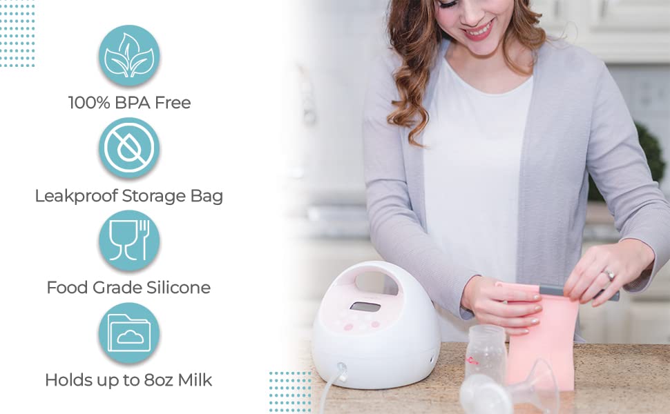 JUNOBIE Bag 2 опаковки | за Многократна употреба торбички за съхранение на кърма (като на Shark Tank) | Пакети от хранително-силикон | Контейнер за съхранение на мляко (розов)