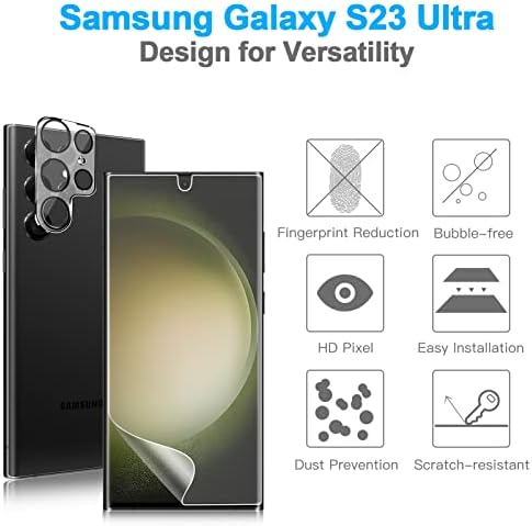 Qoosea Защитно фолио за Samsung Galaxy S23 Ultra 6,8 HD Прозрачна Гъвкава филм от TPU с Черен Обектива на Камерата Протектор от Закалено