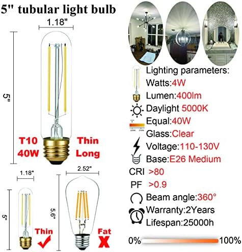 Комплект от led лампи T10 с регулируема яркост, лампи с дневна светлина 5000 До,, тръбна крушки и крушки G16.5 Неутрален бял цвят 4000 До, лампи E26 4 W = 40 W AC120V 400lm, лампата на Едис?
