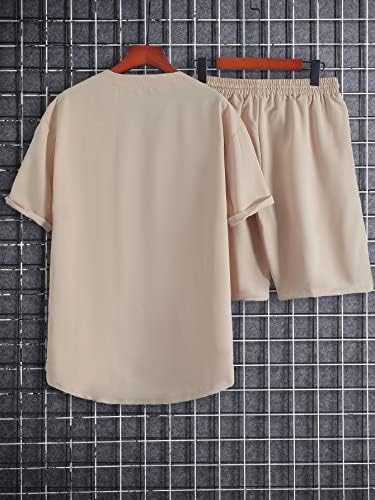 Мъжко облекло от две части NIBHZ, Мъжка Риза с копчета с писмото шарени и къси Панталони с завязками на талията (Цвят: кайсия, Размер: X-Large)