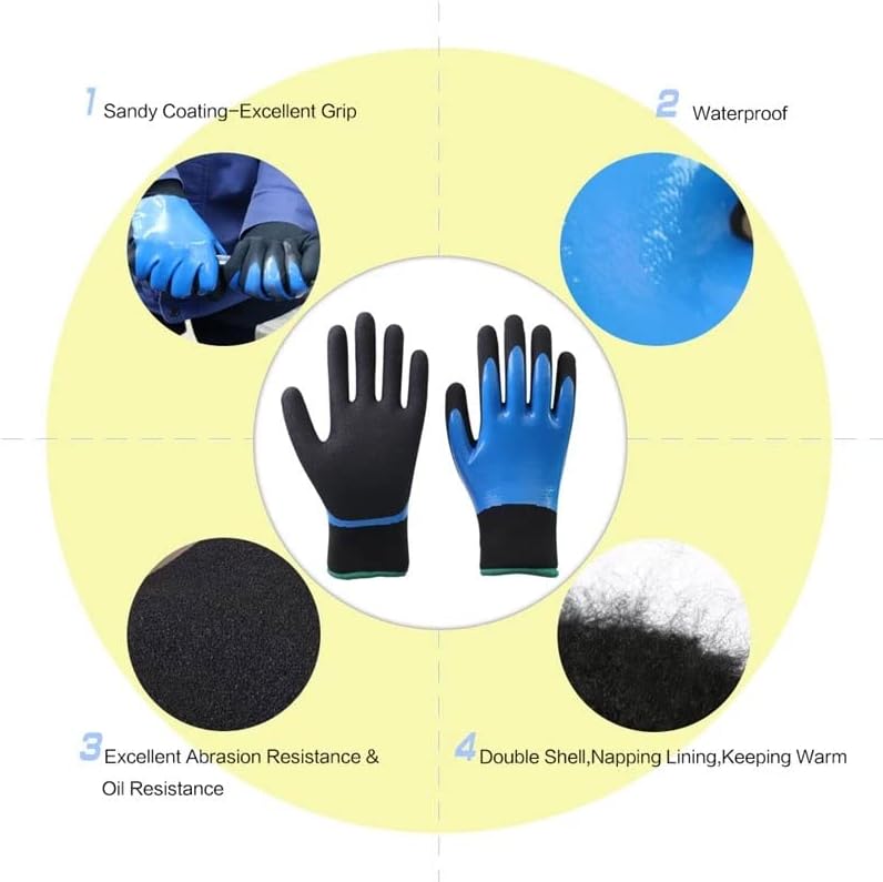 N/A Топли работни Ръкавици за зимата, водоустойчив, с двоен корпус, Топлинна Работни Ръкавици, Предпазни работни ръкавици, непромокаеми (Цвят: A Размер: M)