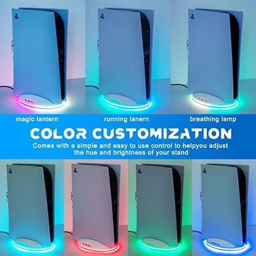 Led поставка Mviioe за PS5, led стойка 2 в 1 с 7 цветови режими RGB, USB hub PS5 с 3 порта USB 2.0, съвместим с дискови и цифрови издания PS5 (бял)