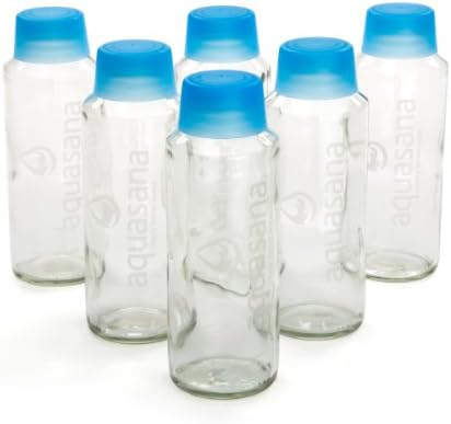 Стъклени бутилки за вода Aquasana с капак, да не съдържа BPA, 18 мл, 6 x, Бял, син