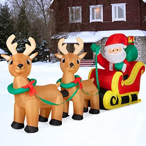DECORLIFE 8-крак Надуваем Дядо коледа с Шейна с 2 Елени, Улични украса от Дядо Коледа и от Северен Елен, Коледни Надуваеми