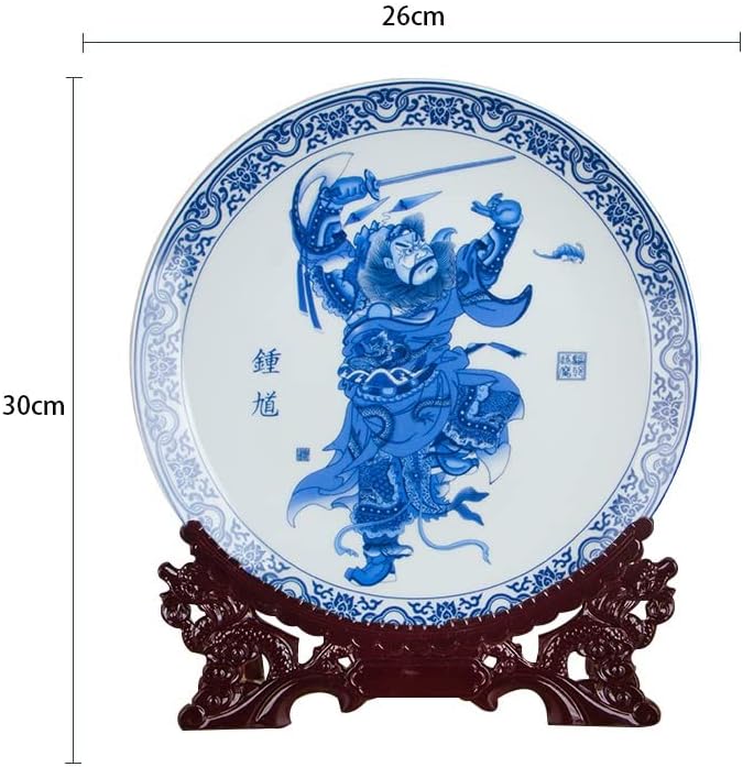 GELTDN Синьо-бяла Декорация за дома в Китайски Стил, Кръгла Порцеланова Чиния, Дървена Основен Набор от