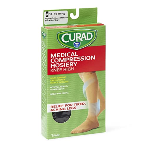 Компресия чорапи носочные изделия CURAD до коляното, 30-40 мм hg. супена, Черни, Размер, А Нормална дължина, 1 чифт