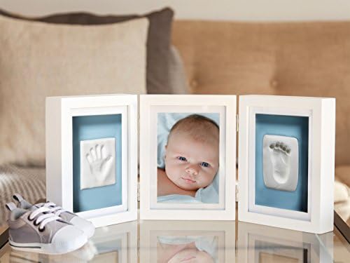 Pearhead Babyprints Луксозна Настолна рамка за снимка с Отпечатък от детска ръка и отпечатък от крака, Тенис на Подарък За спомен в Детска за момиче Или Момче, Бял
