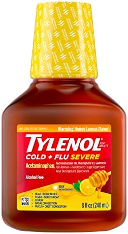 Tylenol От настинки + Грип Лекарство от тежък грип, Течно Средство от Дневен настинки и Грип, Мед, Лимон, 8 течни унции