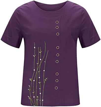 Женска Тениска с Къс ръкав 2023, Летни Памучни Ленени Ризи Свободно Намаляване С Принтом, Ежедневни Блузи с кръгло деколте, Елегантни Блузи