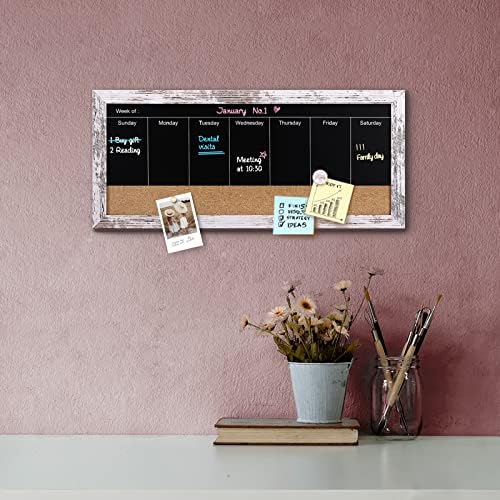Магнитен Седмичен календар Aitakatta и Corkboard дъска, Комбинирана дъска за рисуване с тебешир в дървена рамка и обяви за