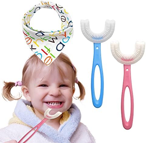 Детска U-образна четка за зъби SOELYIAS, мек силиконов накрайник за миене на зъбите от хранително-силикон, U-Образна четка за зъби за цял устата с дръжка, конструкция и за