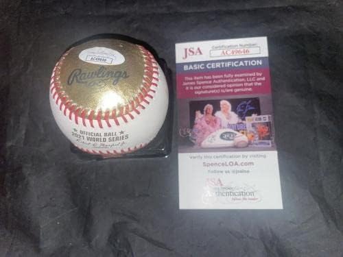 Макс Фрийд е Подписал Официален Бейзбол World Series 2021 Gold Braves JSA - Бейзболни Топки с Автографи