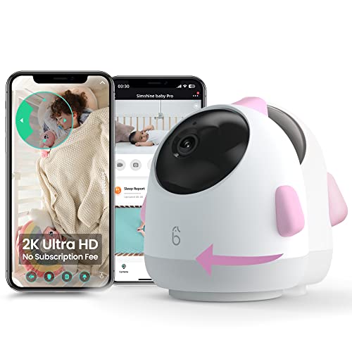 Simshine Baby Monitor - Wi-Fi HD Камера, 2K Smart Baby Camera Монитор с възможност за завъртане на 360 °, за откриване на плач и анализ на съня, двупосочен звук, който е съвместим с iOS и Android...