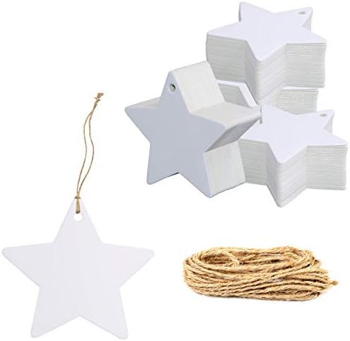 Подарък бележки от бяла крафтова хартия, под формата на звезди 200 БР със 100-Футовым Натурален Джутовым с Канап за опаковане на художествени занаяти (диаметър етикет?