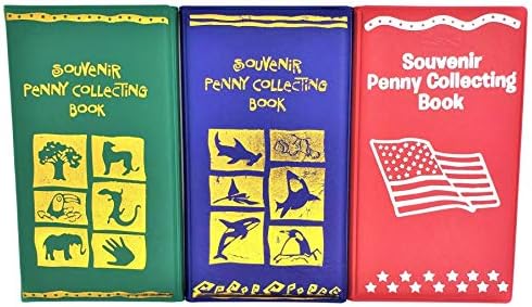 Магазини за книги колекционерска пени (3 опаковки) за редки и продълговат пени! Червено-Сребърен флаг на САЩ, Зелено - Животни Зоологическата градина, Синьо - Морскит