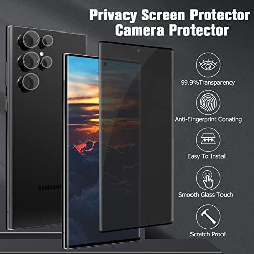 [1 + 2] Защитно фолио за екран неприкосновеността на личния живот и на обектива на камерата на Samsung Galaxy S22 Ultra 5G от закалено стъкло с размер на 6,8 инча, пълно покритие, бе?