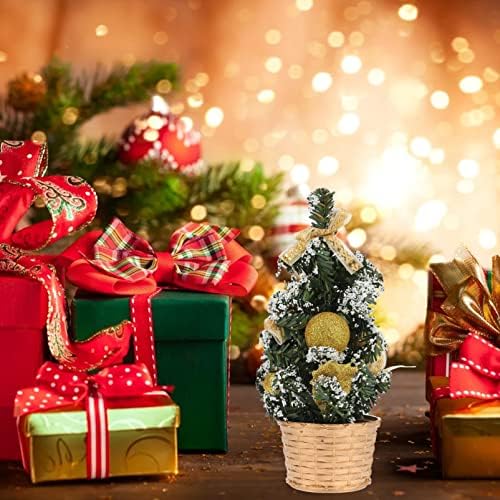 Мини-Настолна Коледно Дърво Централно украса: 3шт Изкуствена Елха 20 см с Шариковыми Декорации и Бантиком на Базата за Празнична Коледна украса