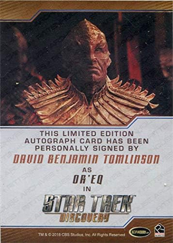 Пощенска картичка с автограф на Дейвид Бенджамин Томлинсона в ролята на Or'eq стар трек Дискавъри Сезон 1