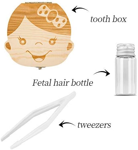 Кутия за детските зъби, Дървени Детски Органайзер в памет на Млечни Зъби, Сладък Детски Контейнер за зъби с Пинсети и бутилка