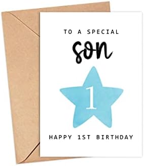 MoltDesigns За специален син - пощенска Картичка с 1-ви рожден ден - на Възраст От 1 - Една година - Първата пощенска картичка за рожден ден за момчета - Красиви картички за р?