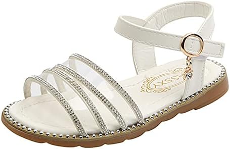 Qvkarw/ Мода Пролет-лято детски сандали на равна подметка с отворени пръсти и катарама за момичета, Лека и удобна однотонная обувки за кънки (бял, за деца на 7 години)