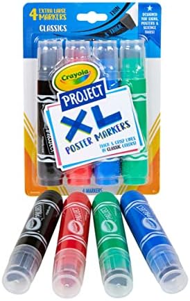 Маркери за плакати Crayola XL, Разнообразни Класически Цветове, Учебни материали, 4 бр.