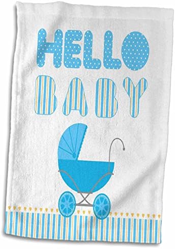 3. Детска количка син цвят и посланието на Здравей, скъпа в синя и жълта лента. - Кърпи (twl-156656-2)
