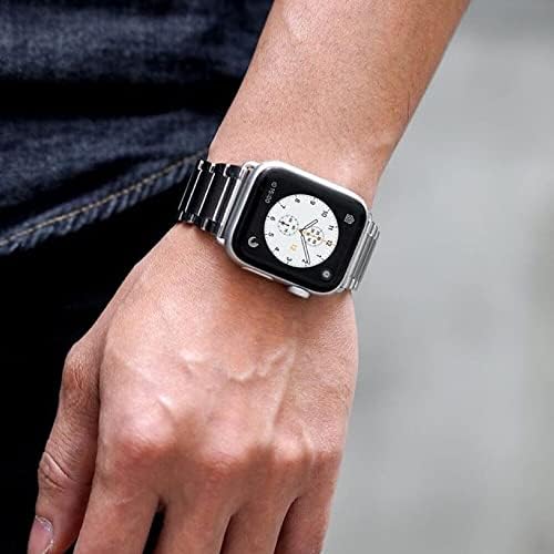 Каишка за часовник-гривна CASETiFY Линк [Висококачествена неръждаема стомана], съвместим с Apple Watch Серия от 8-1, SE, Ultra - 38 mm /40 mm/ 41 мм / 42 мм / 44 mm / 45 mm / 49 мм - Черен / сребрист