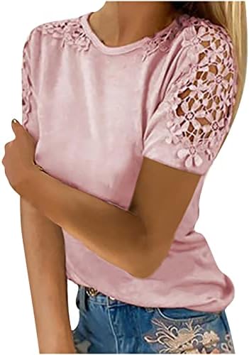 Тениска За Жени, Сексуална Лейси Риза с Къс Ръкав, Летни Ежедневни Отворени Блузи, Елегантни Однотонная Блуза с Кръгло Деколте