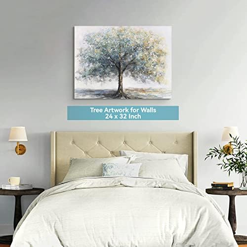 HUIMEI Абстрактно Дърво Стенно Изкуство Платно: Дърво Стенно изкуство върху платно с ръчно рисувани Блестящи Златни Фолио Дърво Стенно