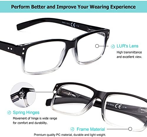 LUR 6 опаковки класически очила за четене + 3 опаковки на метални очила за четене в полукръгла рамка (общо 9 двойки ридеров