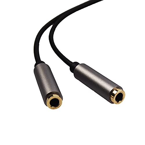REXUS Grey 2-Pack 3,5 мм, Y-образен Стереокабель с разветвителем, 4-Щифта с щепсел с 2 щепсела за слушалки, адаптер-сплитер за слушалки, удлинительный Aux кабел, съвместим с моби?