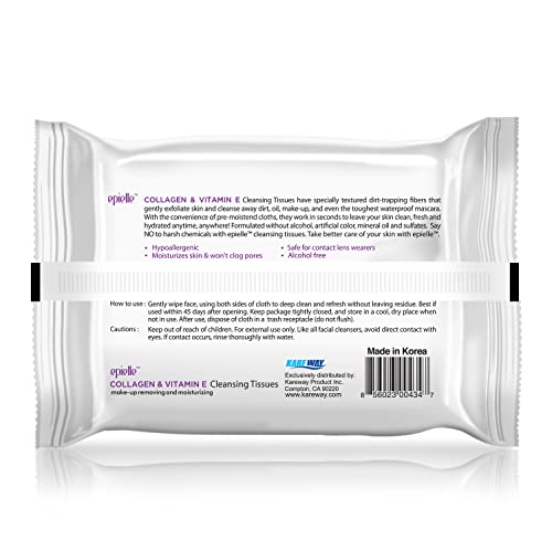 Epielle Нови Кърпички за отстраняване на грим Тъканни с колаген 30 броя, 6 опаковки | Лек за всички видове кожа | Кърпи за Ежедневно почистване на лицето | Премахва мръсот?
