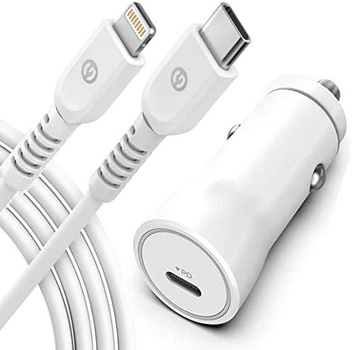 Зарядно за кола Galvanox (сертифициран от Apple Пфи) за iPhone, съвместим с кабел за бързо зареждане на iPhone 13 / iPhone 14 от USB C до Светкавица и адаптер за захранване с мощност 18 W за