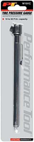 Датчик за налягане в гумите Performance Tool W191C, 10 до 50 паунда на квадратен инч, Хромиран корпус с метална мащаб и джоба скоба,